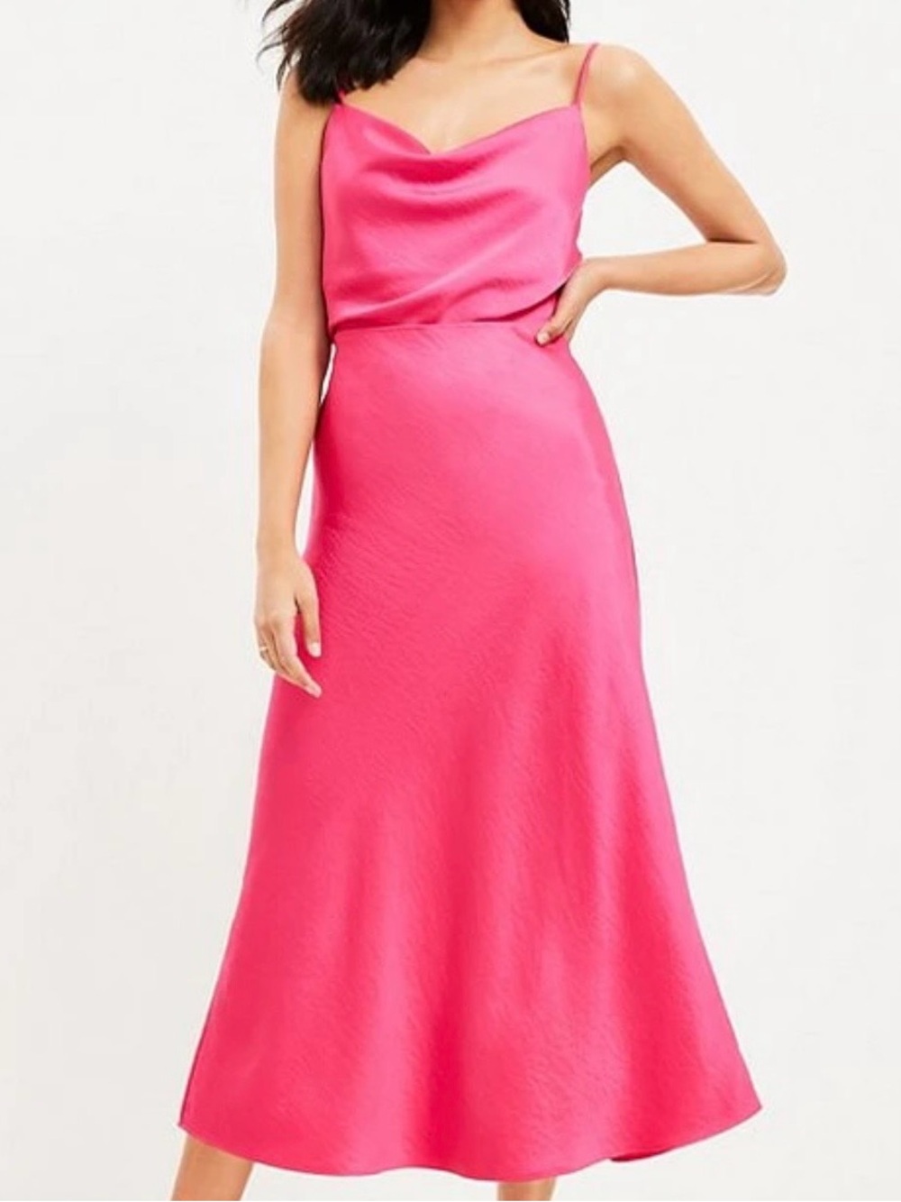 Loft Satin Bias Midi Skirt and Top. Bright Pink